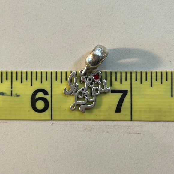 VTG Sterling Silver 925 I LOVE YOU Slide Dangle Charm Red Crystal Accent Stone - Picture 11 of 12
